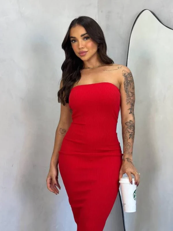 Vestido Midi Tomara que Caia Canelado - Elegância e Conforto em um Único Vestido! TECIDO ANARRUGA! - Imagem 2