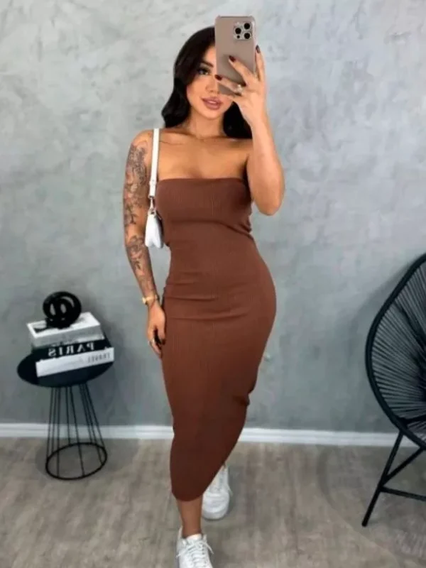 Vestido Midi Tomara que Caia Canelado - Elegância e Conforto em um Único Vestido! TECIDO ANARRUGA! - Imagem 3
