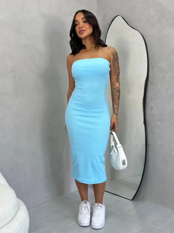 Vestido Midi Tomara que Caia Canelado - Elegância e Conforto em um Único Vestido! TECIDO ANARRUGA! - Imagem 4