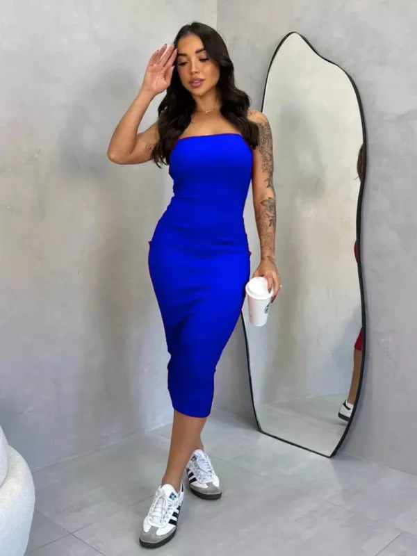 Vestido Midi Tomara que Caia Canelado - Elegância e Conforto em um Único Vestido! TECIDO ANARRUGA!