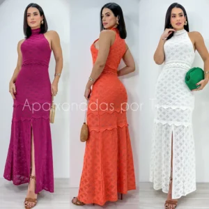 Vestido Longo Tricot Linha com Golinha Alta