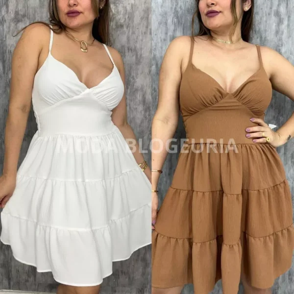 Vestido Feminino Elegante Alcinha Soltinho Curto Com Bojo Rodado boho chic romântico Festa estiloso. - Imagem 4