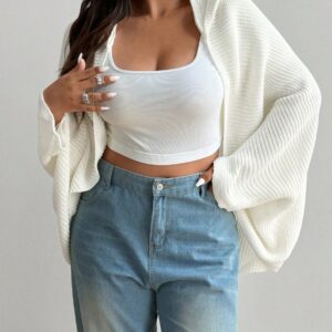 Calvaya Cardigan com Capuz de Manga Morcego e Cor Sólida