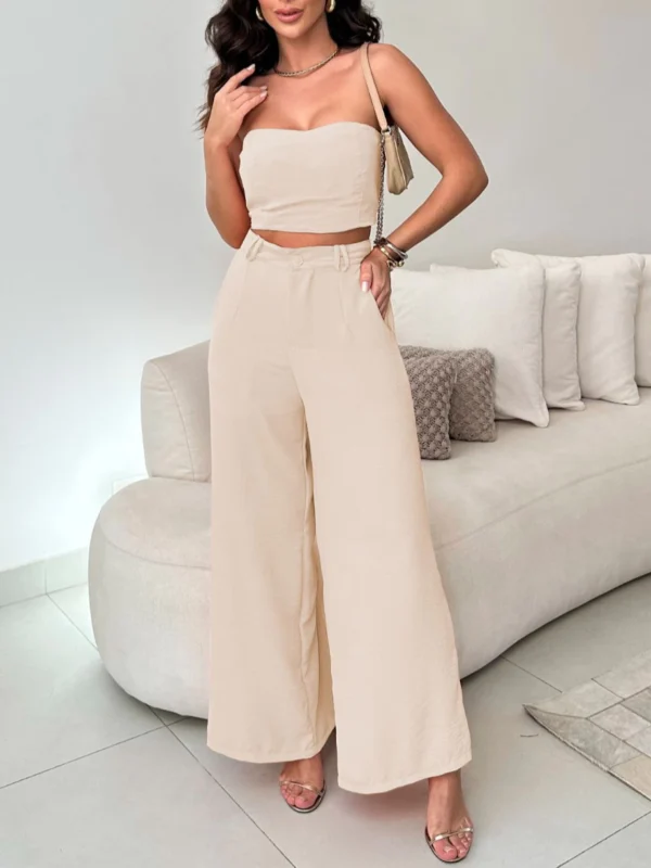 Conjunto Feminino Elegante Calça Pantalona Cintura Alta e Cropped em Duna - Imagem 5