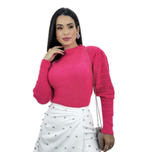 blusa feminina manga longa bufante em tricot – elegância e conforto para o inverno